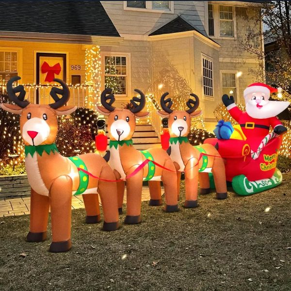 Inflatable Santa Claus on Reindeer - 12ft Long with LED Lights | Festive Outdoor Christmas Decor