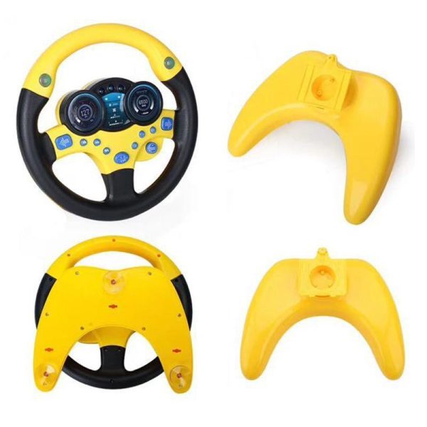 Interactive toy steering wheel for kids with fun sounds and lights, perfect for pretend play and developing motor skills.