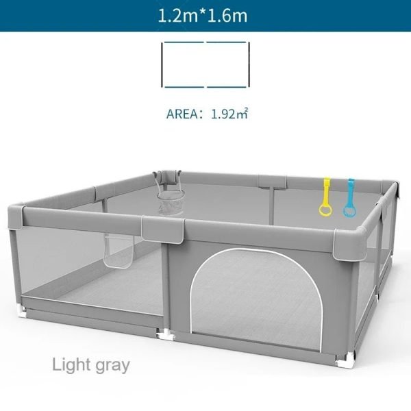 Baby Playpen with Pull Ring Safety Barrier - Light Gray Corralito for Indoor Playground & Ball Box Game - Safe Space for Infants & Toddlers