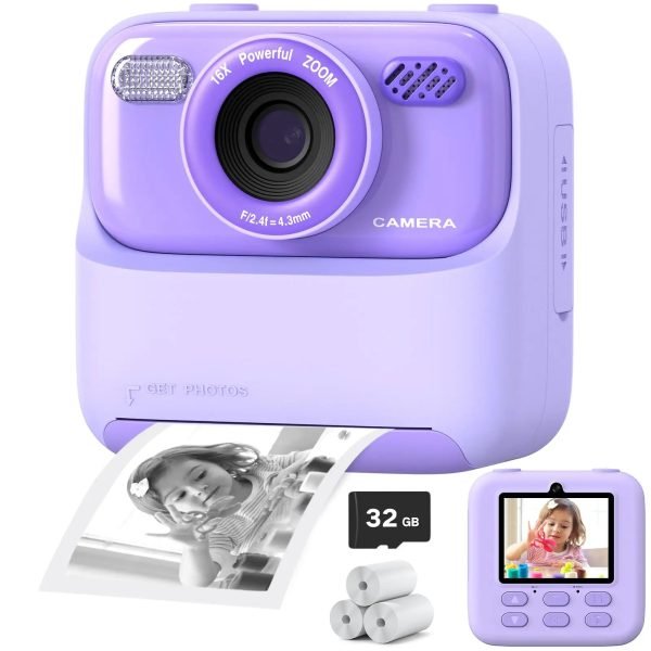 Dual-Lens Selfie Camera – 1080P HD Digital Camera for Kids with Instant Print & 32GB – Birthday & Christmas Gift