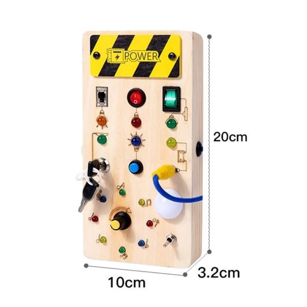 Montessori Busy Board Sensory Toy with LED Light Switch - Travel Activity Game for Kids Ages 2-4 - Fun Learning Experience