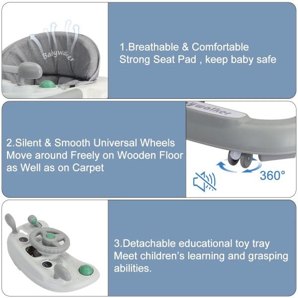 2-in-1 Toddler Push Baby Walker with Removable Feeding & Music Tray, Foldable Activity Walker for 6-18 Months