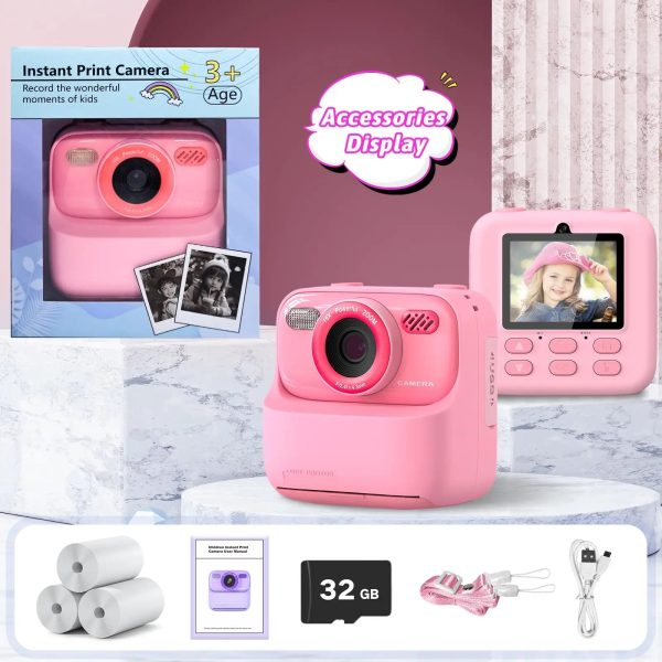 Dual-Lens Selfie Camera – 1080P HD Digital Camera for Kids with Instant Print & 32GB – Birthday & Christmas Gift