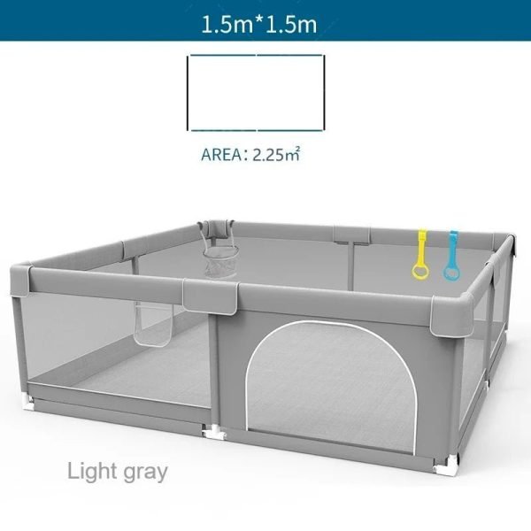 Baby Playpen with Pull Ring Safety Barrier - Light Gray Corralito for Indoor Playground & Ball Box Game - Safe Space for Infants & Toddlers