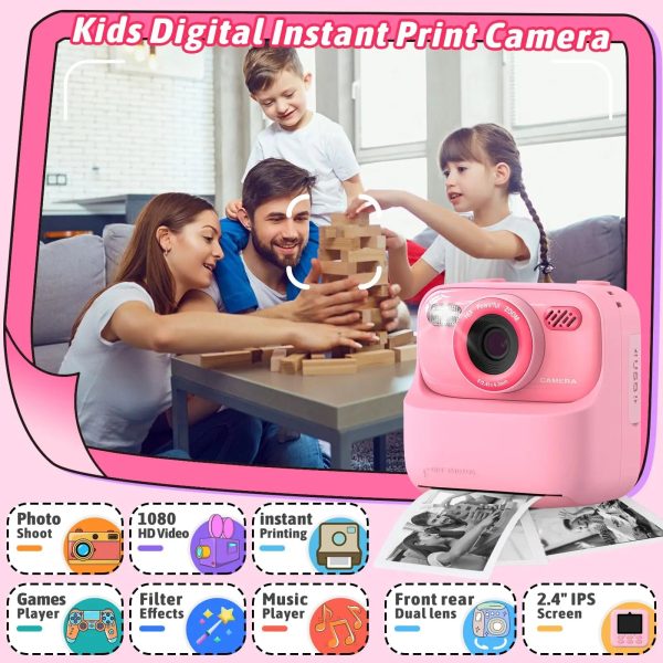 Dual-Lens Selfie Camera – 1080P HD Digital Camera for Kids with Instant Print & 32GB – Birthday & Christmas Gift