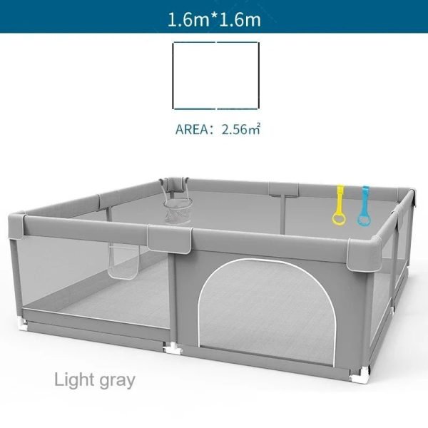 Baby Playpen with Pull Ring Safety Barrier - Light Gray Corralito for Indoor Playground & Ball Box Game - Safe Space for Infants & Toddlers