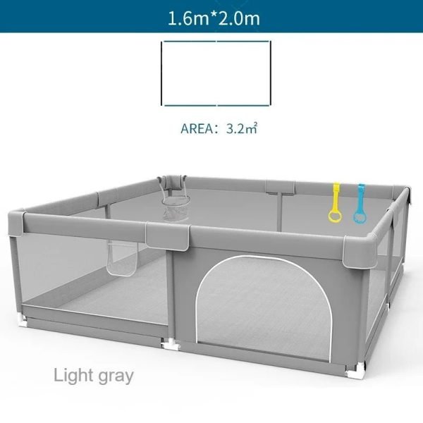 Baby Playpen with Pull Ring Safety Barrier - Light Gray Corralito for Indoor Playground & Ball Box Game - Safe Space for Infants & Toddlers