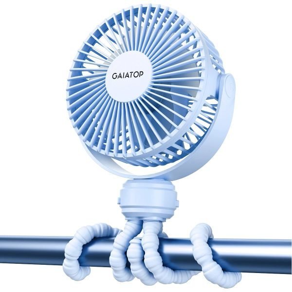 Rechargeable Clip-On Fan with 3 Speed Settings, 360° Rotation & Flexible Tripod for Car Seat & Crib