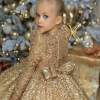 Gold Sequin Mini Dress | Puff Shoulder, Soft & Flowy for Weddings, Pageants & Birthday Parties