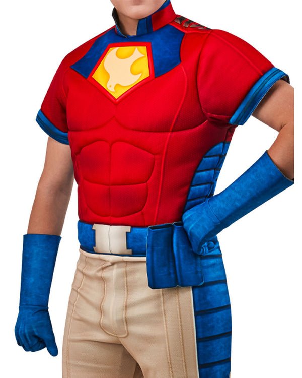 Men's Helmeted Vigilante Costume | Muscle Jumpsuit with Half Mask & Gloves