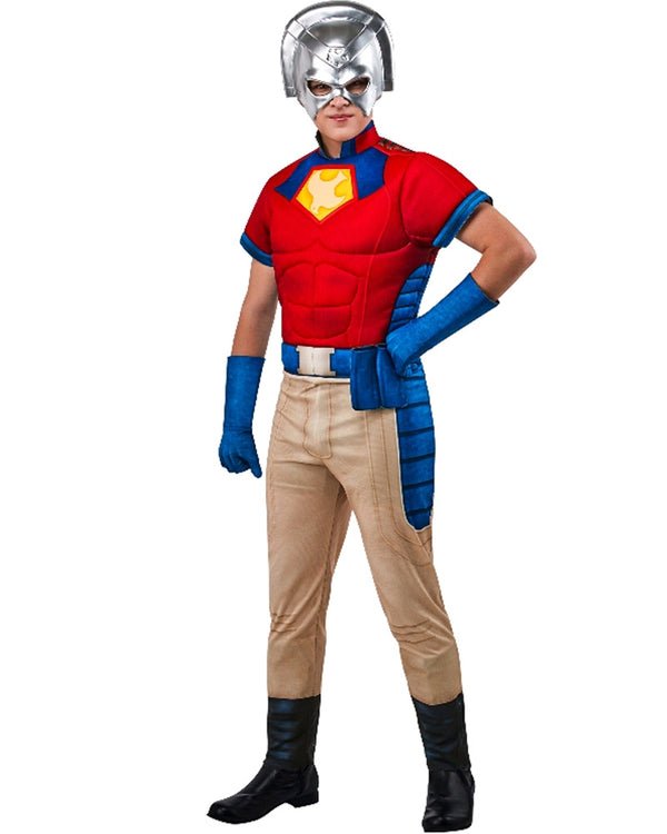 Men's Helmeted Vigilante Costume | Muscle Jumpsuit with Half Mask & Gloves