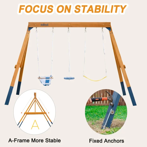 3-in-1 Wooden Swing Set for Backyard | Baby, Tree & Belt Swings | 330 LBS Capacity, Weather-Resistant