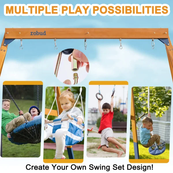 3-in-1 Wooden Swing Set for Backyard | Baby, Tree & Belt Swings | 330 LBS Capacity, Weather-Resistant