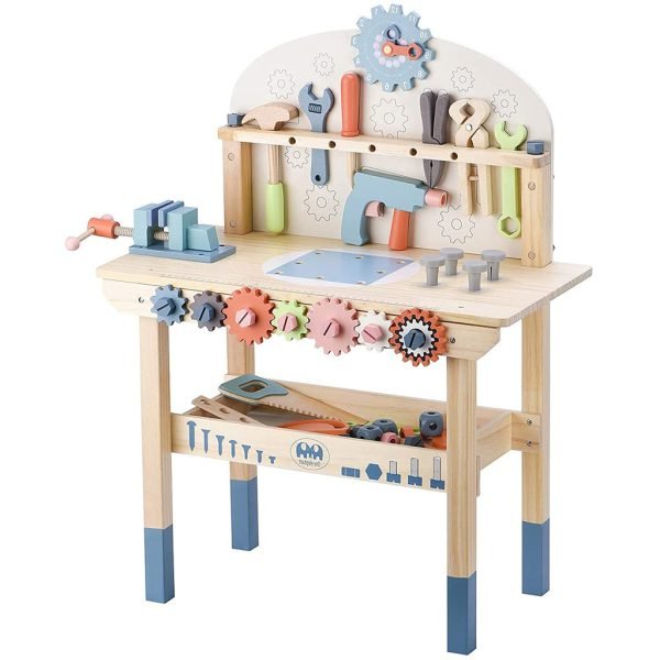 Wooden Toddler Workbench Tool Set | Sturdy Construction Station with Hammer & Screwdriver for Kids Age 3+ STEM Learning