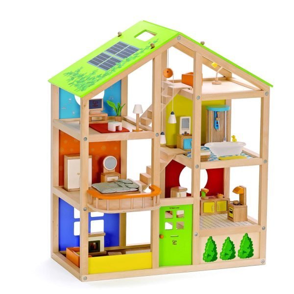 3-Story STEM Wooden Dollhouse | Reversible Solar Roof & 6 Rooms Furnished Kit for Imaginative Role Play 3+