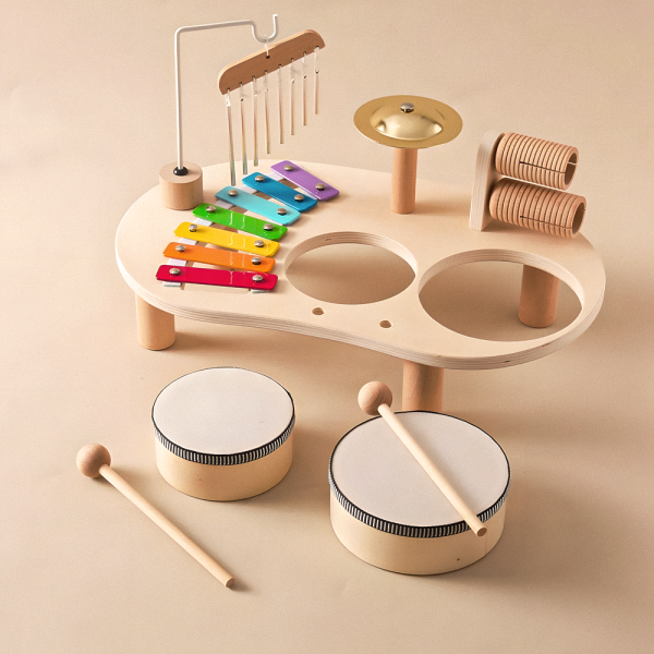 Tiny Percussionist Music Set | Child-Safe Wooden Drum, Xylophone & Cymbals for Early Musical Exploration
