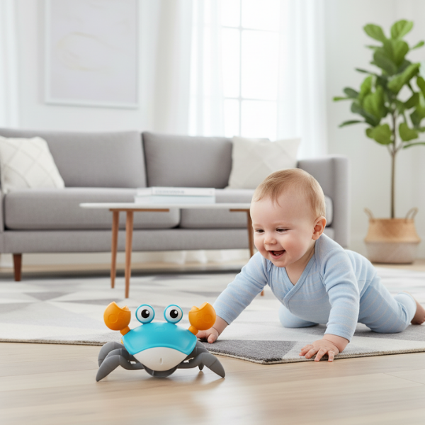 Crawling Crab Toy for Babies | Smart Infrared Sensors & Safe Non-Toxic Design for Tummy Time and Motor Skill Development