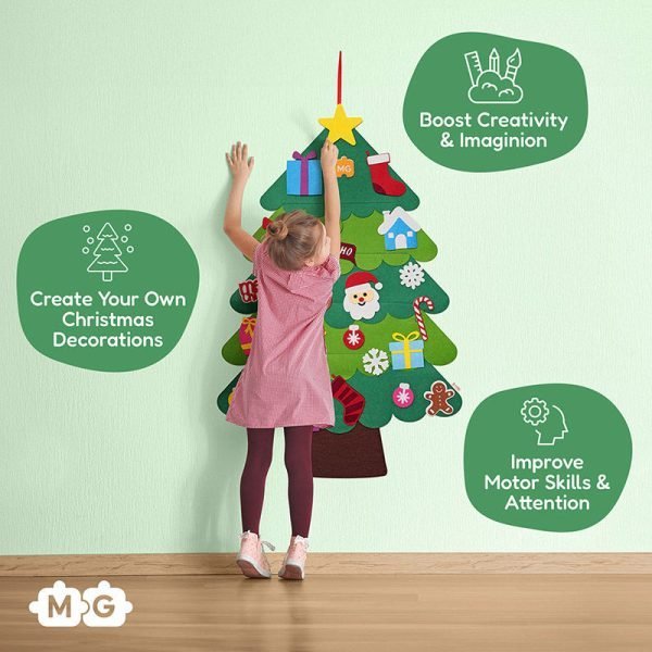 Christmas Tree | Durable Felt Fabric with 25 Ornaments for Creative Play and Skill Development for Kids 1+