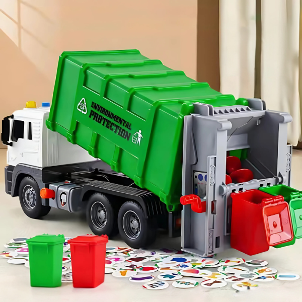 Green_d366cd94-d5cf-407c-b450-e10eda45cfee.png Interactive Garbage Truck Toy | Realistic Sounds, Lights & Engaging Play for Kids Aged 3-5 Years