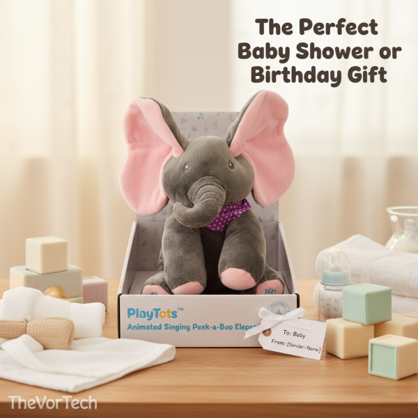 Interactive Peek-a-Boo Elephant Plush Toy | Animated Ears Flapping, Singing & Musical Comfort for Infants & Toddlers