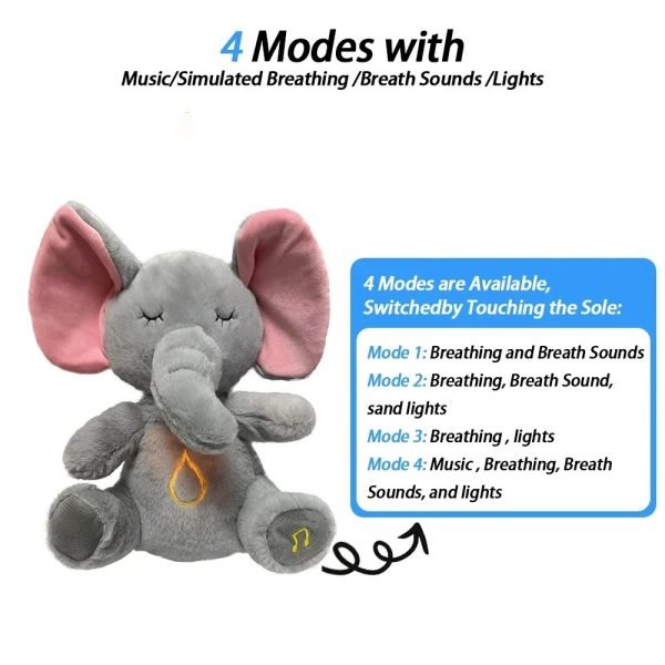 Weighted Sensory Elephant Stuffed Animal | Rhythmic Breathing Motion, Calming Music & 4-Mode Soother for Anxiety Relief